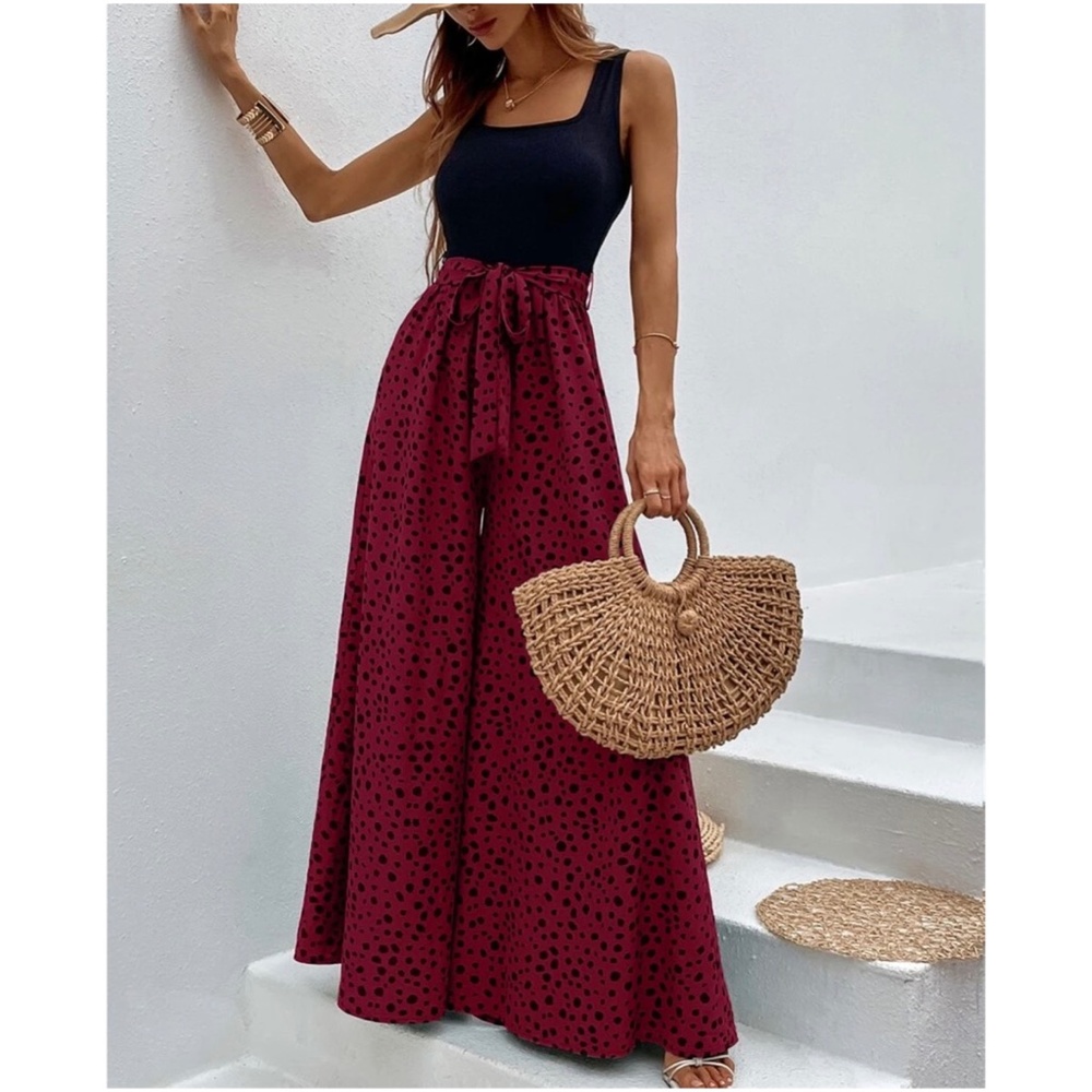 Boho Leopard Print Wide leg Jumpsuit RED OR GREEN